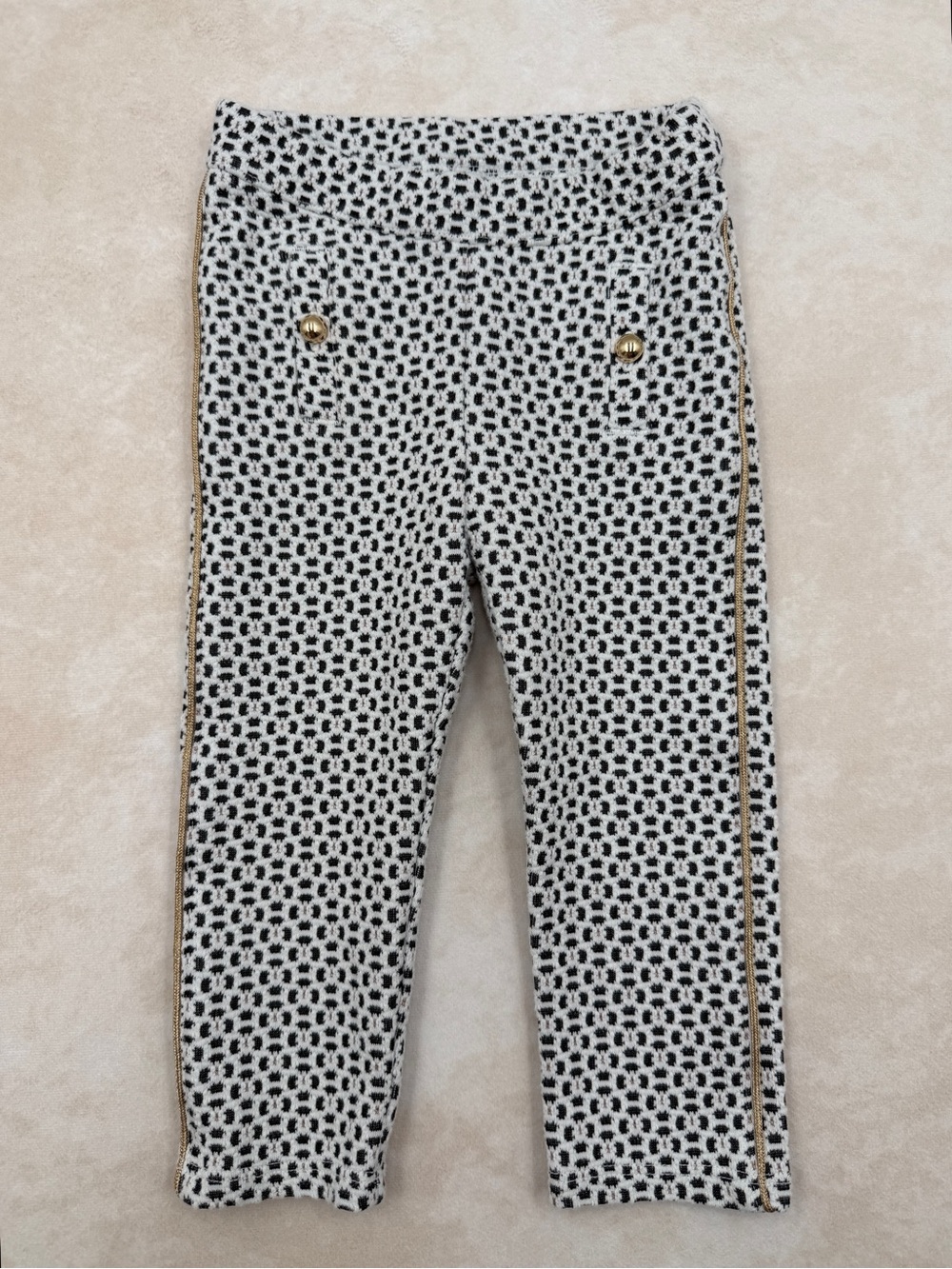 Janie and Jack Black & White Pattern Pants with Gold Trim